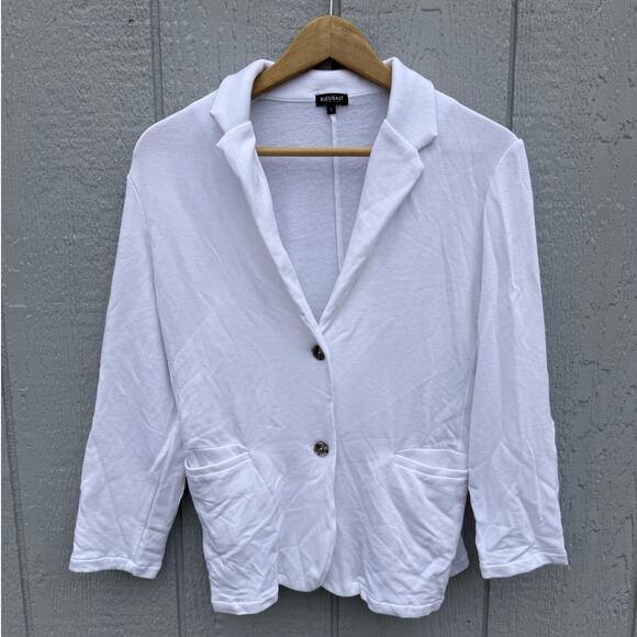 BLEUSALT white lensing modal ultra soft Schoolboy knit short blazer jacket top - Picture 2 of 10